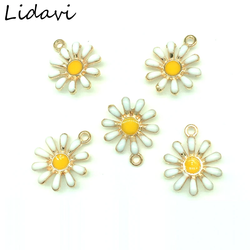 

Lidavi 20Pcs Cute Enamel Small Daisy Pendant Chrysanthemum Alloy DIY Base Charm Earring Key Chain Handmade accessories parts New