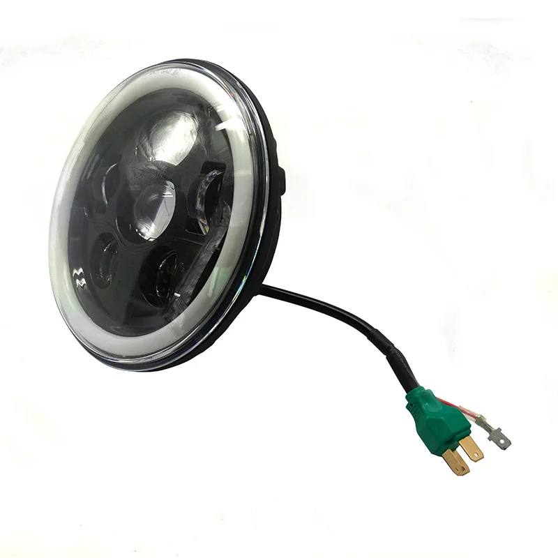 NEW Black 7 Round Motorcycle LED High Low Beam Headlight With  White DRL For Harley Davidson Projector Daymaker LED headlamp (2)