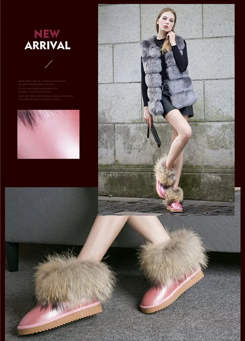 Женские ботинки из натуральной кожи с натуральным лисьим мехом; брендовая зимняя обувь; теплые черные повседневные женские зимние ботинки с круглым носком размера плюс