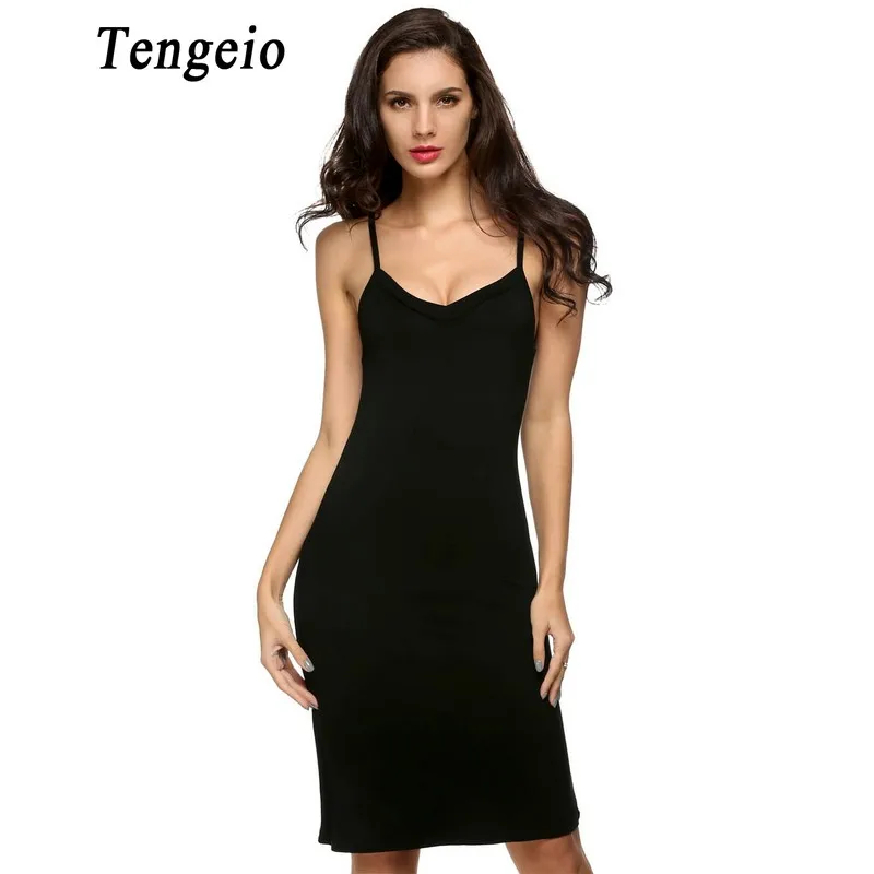 Tengeio 2018 Women Sexy Strap Full Slips dress Long Underdress Sleeveless Plus Size Bodycon Bottoming Straight Petticoat Femme