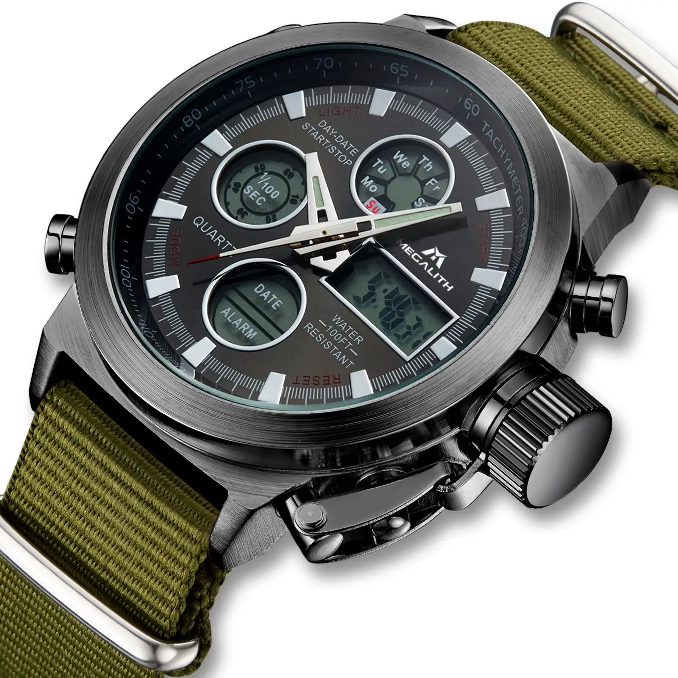 

MEGALITH 2019 Timing Men Watches LED Sports Alarm Quartz Watch Mens Watch Waterproof Calendar Watch Men Clock Nylon Reloj Hombre