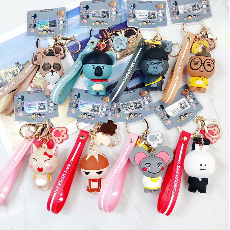 

2019 Genuine South Korea Cartoon Epoxy Outsider Family Keychain Creative Cute Key Chain Bag Pendant Bag Charm Porte Clef