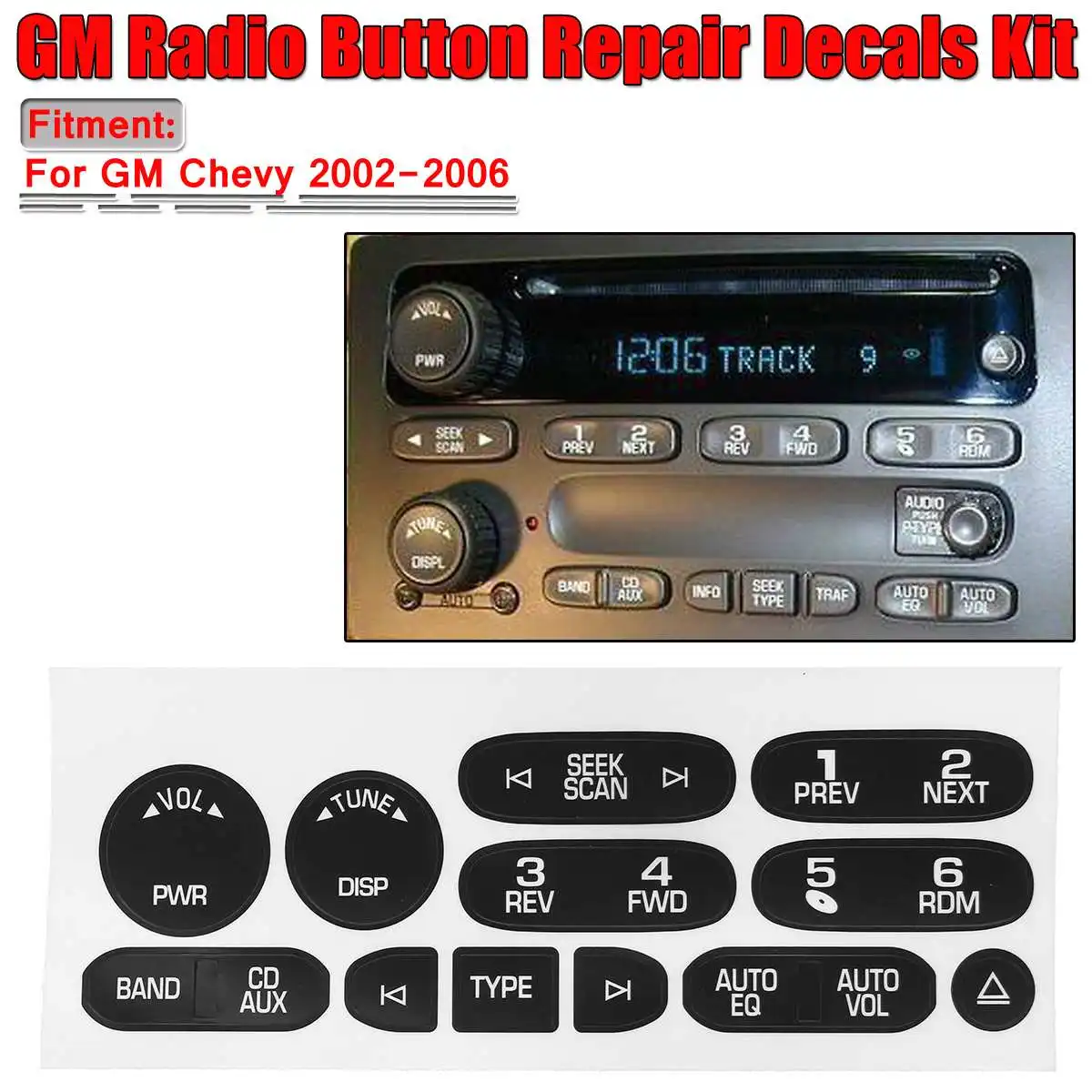 

Car Radio Audio Button Repair Decals Sticker Kit For GM For Chevy 2002-2006 Matte Black Radio Control Button Repair Stickers
