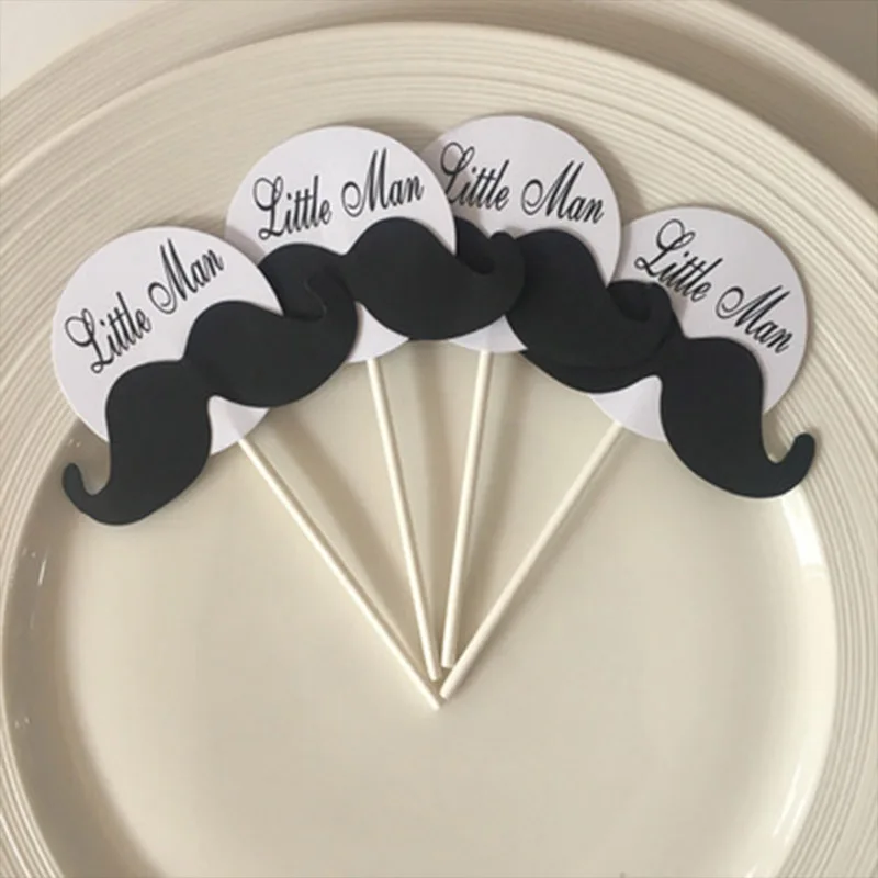 

4PCS Black White Little Man Mustache Cake Topper Round Cake Birthday Cake Topper For Boy Birthday Party Gender Reveal Decoration