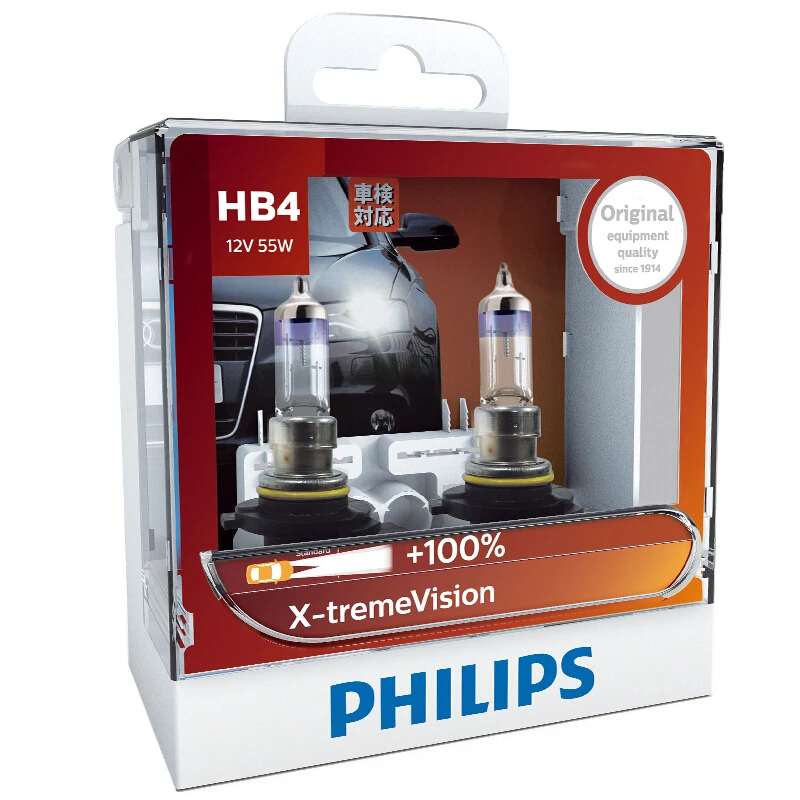 2X автомобильный головной светильник Philips HB4 9006 12 В 55 Вт P22d X-treme Vision, более яркие галогенные лампы, противотуманный светильник 9006XVS2