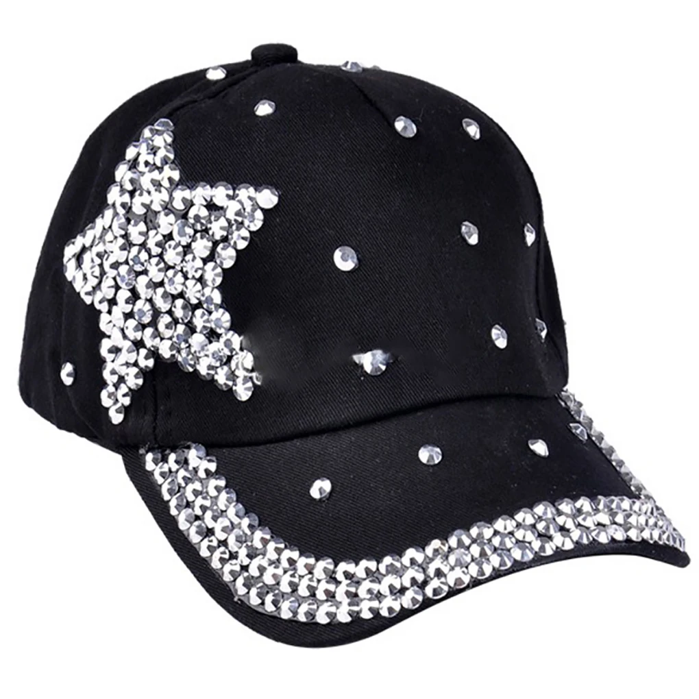 Модная Регулируемая Звезда Стразы Шипованная остроконечная Кепка блестящая шляпа хлопковая детская бейсбольная кепка зимняя Кепка