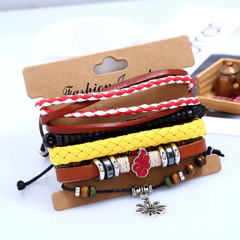 Samyeung 4 шт./лот Шарм Наруто кожаные браслеты для женщин черный браслет из бисера Наруто мужской женский браслет браслеты аниме ювелирные изделия