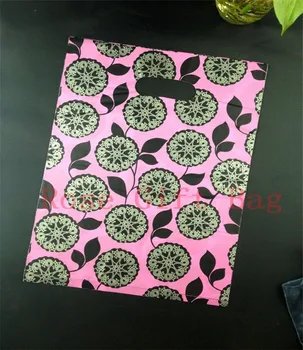 

50pcs/lot Dandelion Print Pink Plastic Bag 25x35cm Shopping Jewelry Boutique Packaging Bags Cute Plastic Gift Bags With Handle
