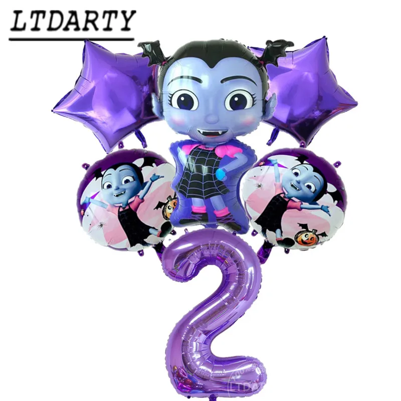 

6Pcs Vampire Balloons 40 Inch Purple Digital Balloon Boys Girls Birthday Party number Halloween Horror Decoration Balloon Set
