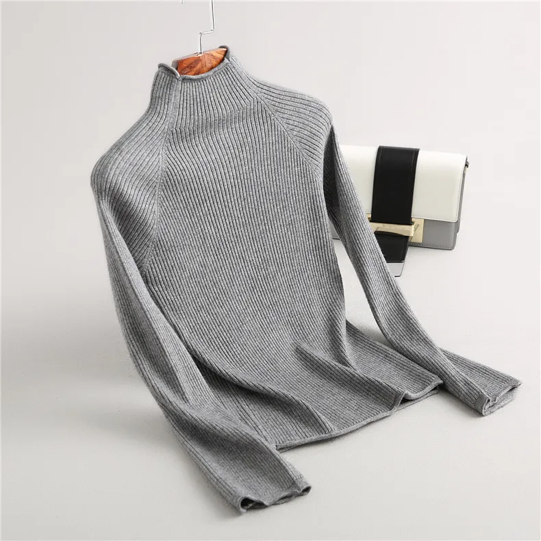 2018new Women winter 100% Pure Cashmere Knitted Top quality half Turtleneck loose Casual solid colour slim women sweater