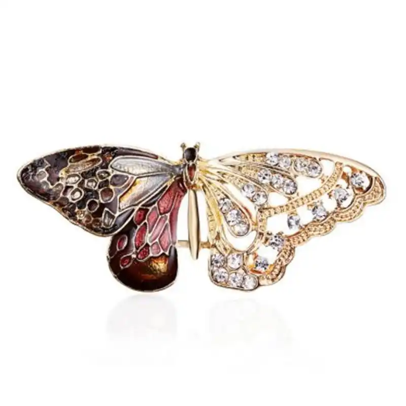 WKOUD левая эмаль правое Открытое крыло Золотой Цвет Черный Красный Бабочка Броши с насекомыми для Женская Брошь Заколки ювелирные аксессуар...