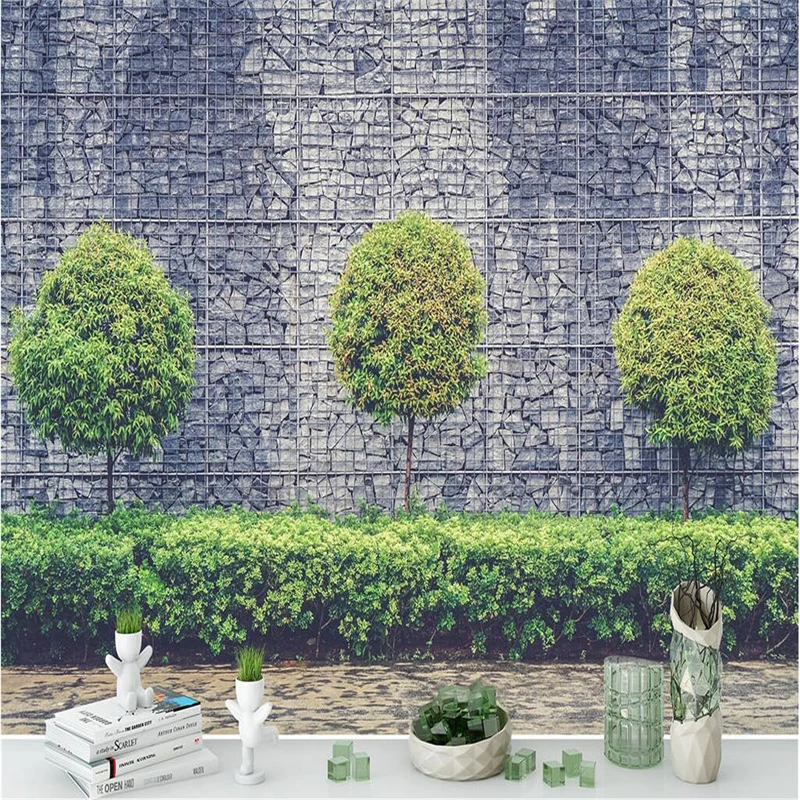

beibehang Large Custom Wallpaper Mural Three Trees Purple Brick Wall Background Wall papel de parede para quarto