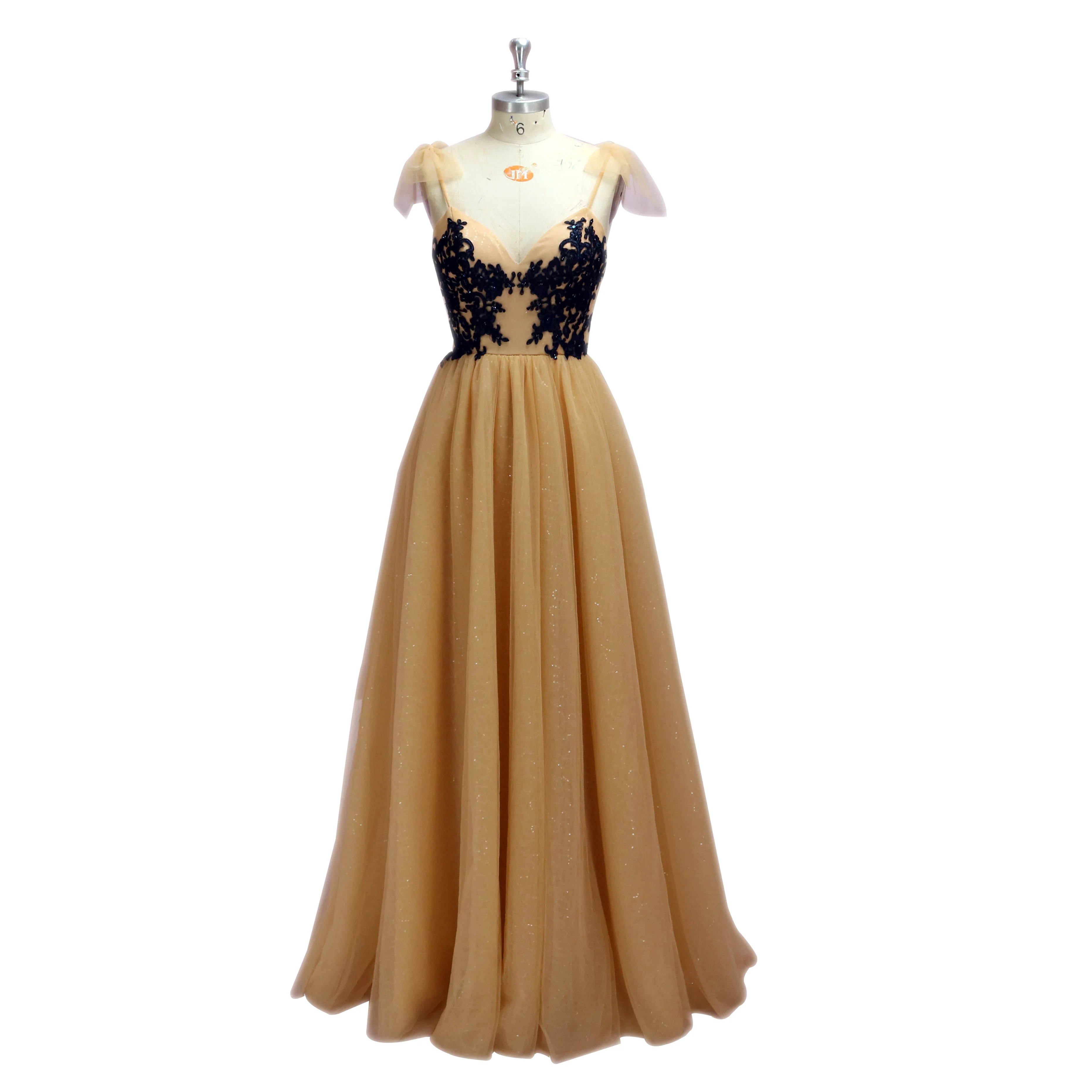 Champagne Colored Spahetti Straps Appliqued A Line Tulle Prom Dresses | Свадьбы и торжества