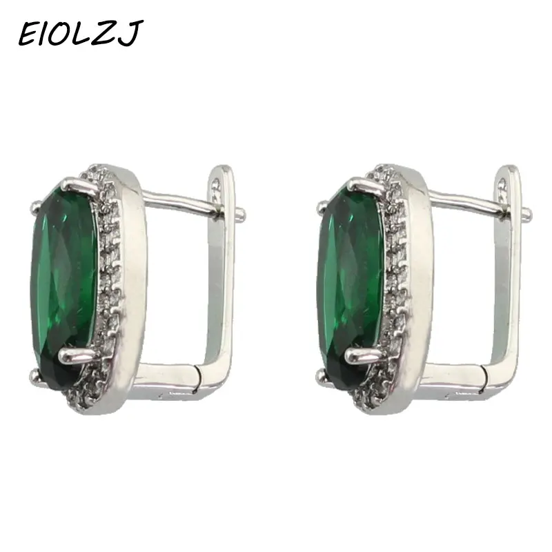 

EIOLZJ 925 Sterling Silver ear Clip for Women Green Synthetic Zircon Earrings Daily Jewelry for Girl Blue Crystal Free Gift Box
