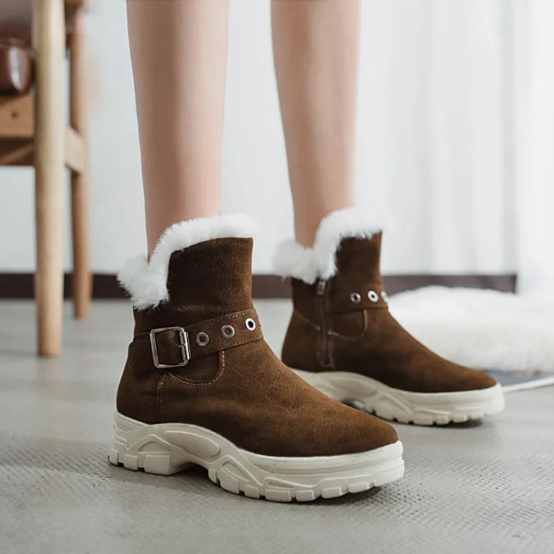 COOTELILI Warm Fur Ankle Boots For Women Winter Shoes Buckle Rubber Platform Fleece Snow Boots Women Comfortable Shoes Female  (11)