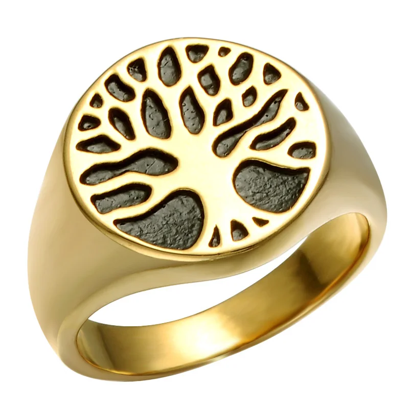 Two Tone Tree Of Life Shape Rings Men Boys Stainless Steel Gold Silver Color Ring Male Jewelry