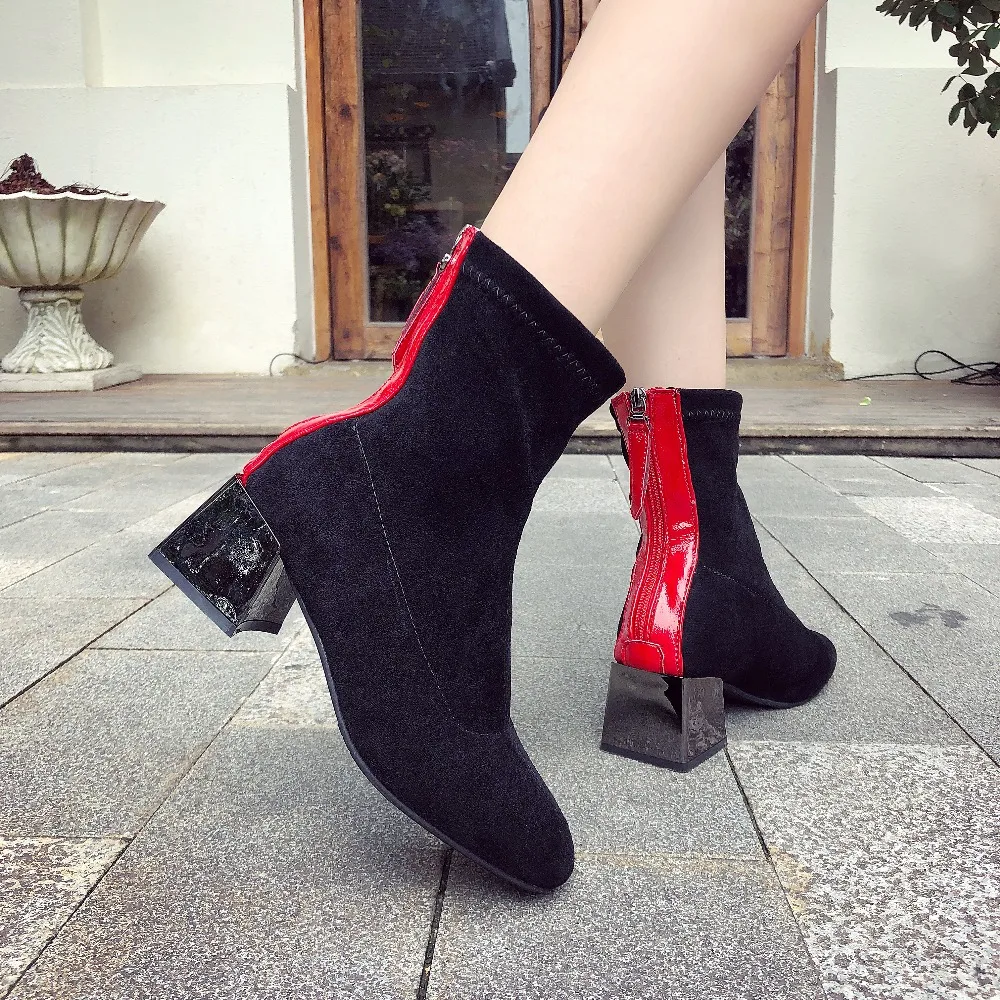 

2018 New Autumn Winter Rubber Boots for Women Ankle Boots Waterproof Square Heel Women Boot Zipper Shoes Woman