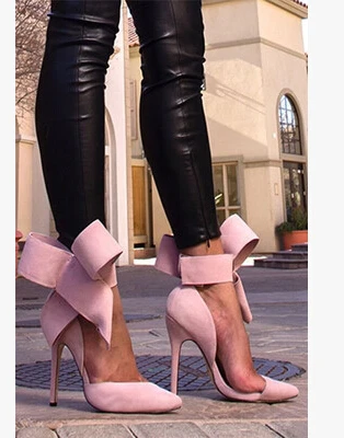 

Attractive Woman sexy pumps elegant red blue black green pink suede leather sandals charming bowknot pointed toe dress shoes