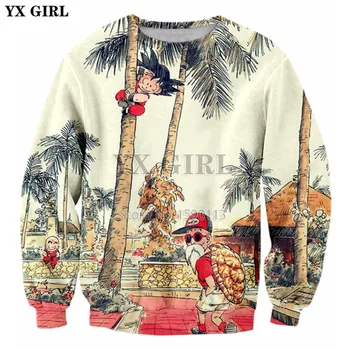 

YX GIRL Kid Goku and Master Roshi Printed Sweatshirt Anime Dragon Ball Z 3D hoodies Men Vintage coconut tree Crewneck Pullovers