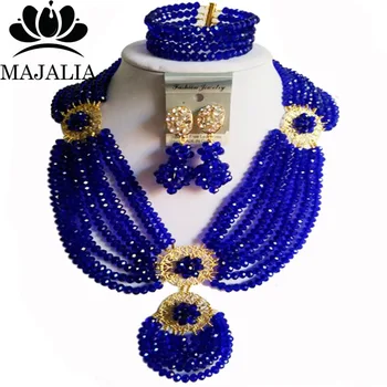 

Fashion Nigeria Wedding african beads jewelry set blue Crystal necklace bracelet Bridal Jewelry sets Free shipping MO-223