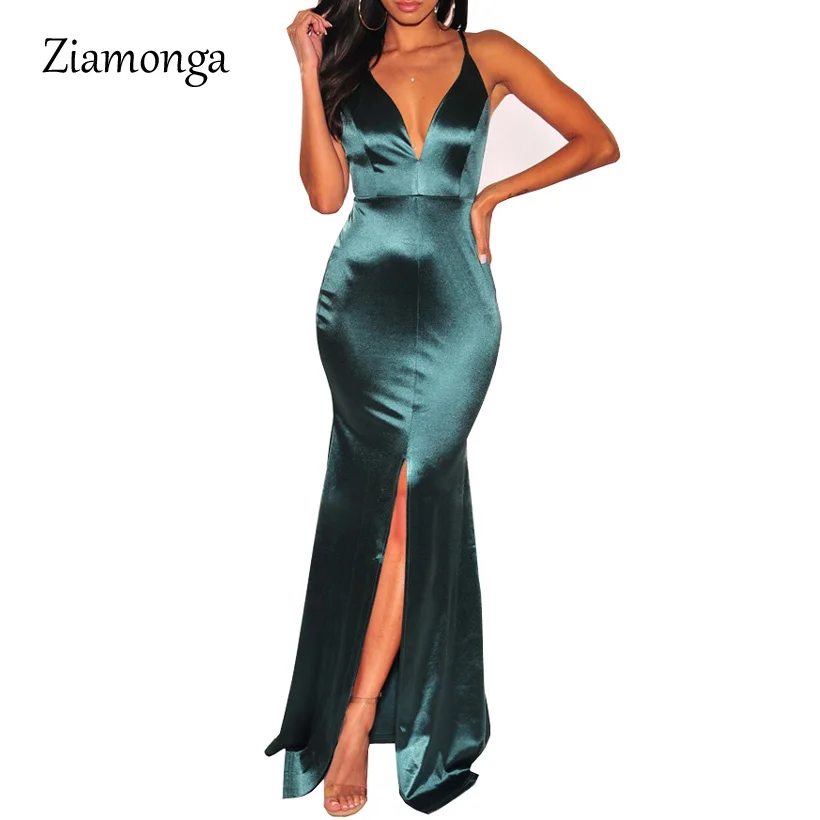 Ziamonga пикантные женские платье Элегантный рукавов ремень Глубокий V средства ухода за кожей шеи вечернее платье Макси Л - Цвет: Blue