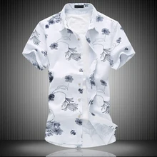 Летние льняные мужские рубашки, повседневные топы, новая модная мужская рубашка с коротким рукавом и принтом, брендовая одежда размера плюс 7XL