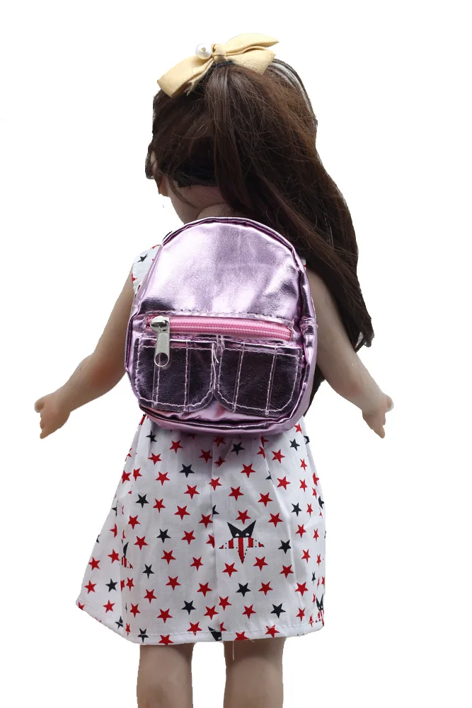 Новое поступление, модная полиуретановая розовая/серебряная кукла с блестками, школьная сумка, рюкзак, подходит для 18 дюймовых американских кукол и 43 см, Детская кукла, подарок для девочки