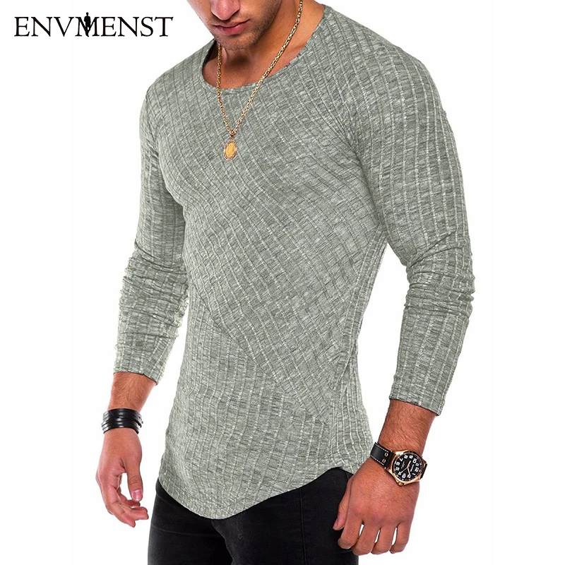 Env мужской свитер с О-образным вырезом, приталенный мужской свитер, модный весенний тонкий пуловер, мужской Однотонный свитер для отдыха