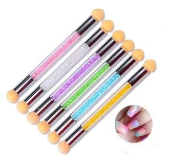 

100 pcs Beauty Glitter Powder Sponge Nail Brush with Cap Gradient Pearl Laser Rhinestone Handle Manicure Nail Art Tool