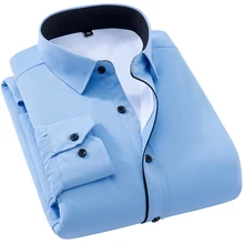 Новое поступление, однотонные мужские рубашки из плотного бархата, Элегантные Зимние Теплые Топы, высокое качество, формальные мужские рубашки с длинными рукавами