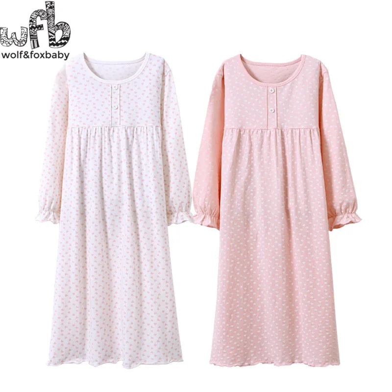 Розничная, домашняя одежда из хлопка с длинными рукавами для детей от 3 до 14 лет ночная рубашка для маленьких девочек осенне-Весенняя пижама с принтом