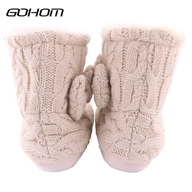 GOHOM Ankle Woolen Home Boots Girl GreyPink Bow Decoration Winter Warm Footwear Soft Plush Nonslip Shoe Sapato Feminino Pantufa (3)