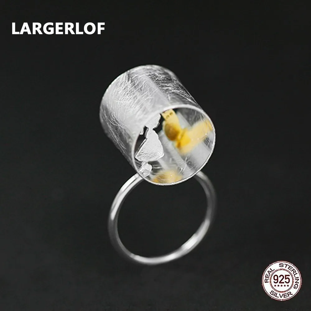 LARGERLOF Real 925 Silver Jewelry Handmade Fine Jewelry Rings Women Cat Personalized Ring RG57027