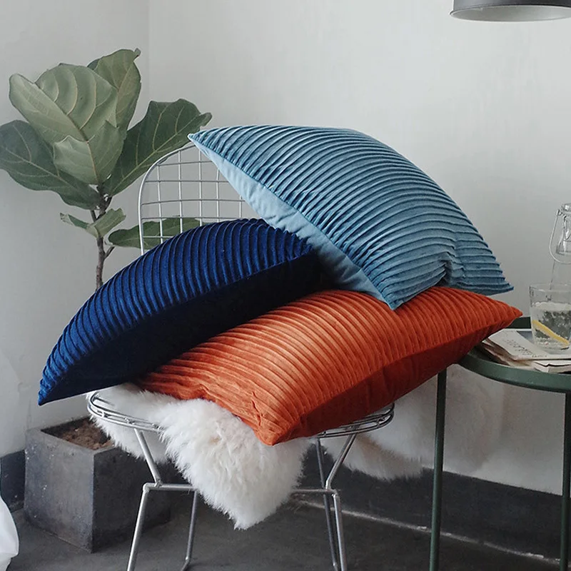 Luxury Velvet Cushion Cover Striped 3d Pleated Decorative Pillows