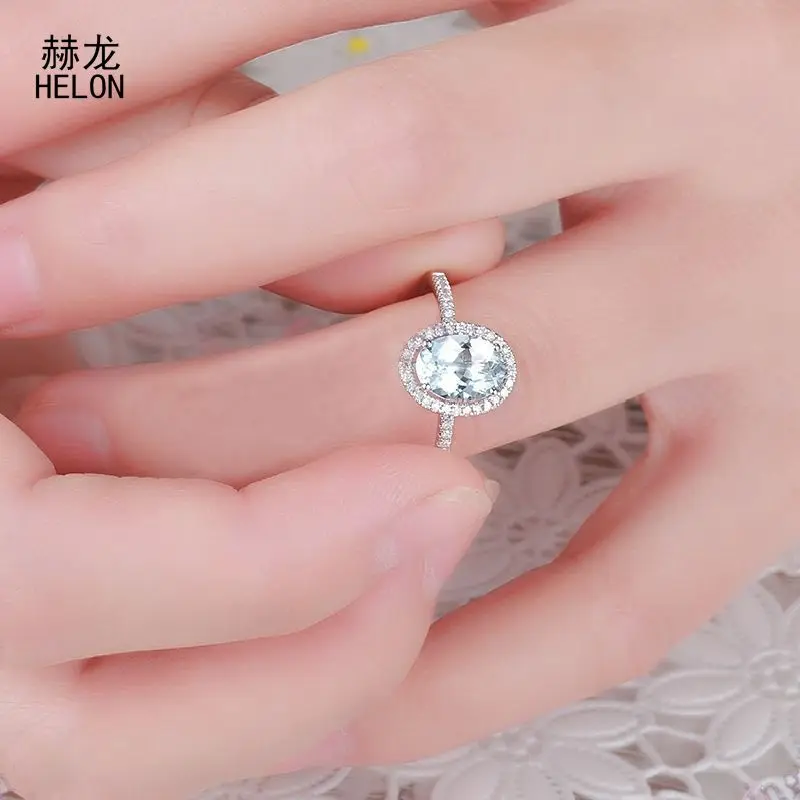 Certified Oval Aquamarine Gemstone Rings Solid 10K White Gold Engagement Diamonds Rings For Women Wedding Trendy Fine Jewelry