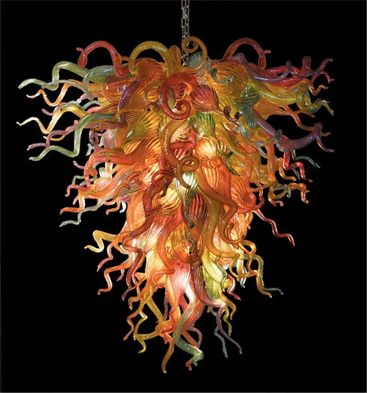 

Free Shipping Colorful Hotel Lobby Long Hand Blown Glass Chandelier
