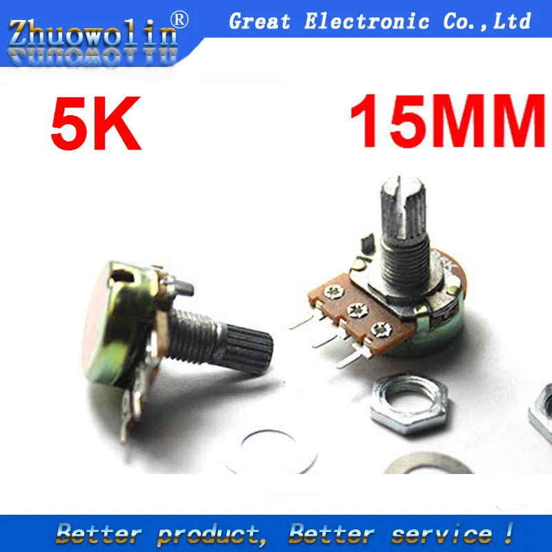 10PC/Lot B5K Single Linear Pot Potentiometer 5K 15mm Shaft with Nuts