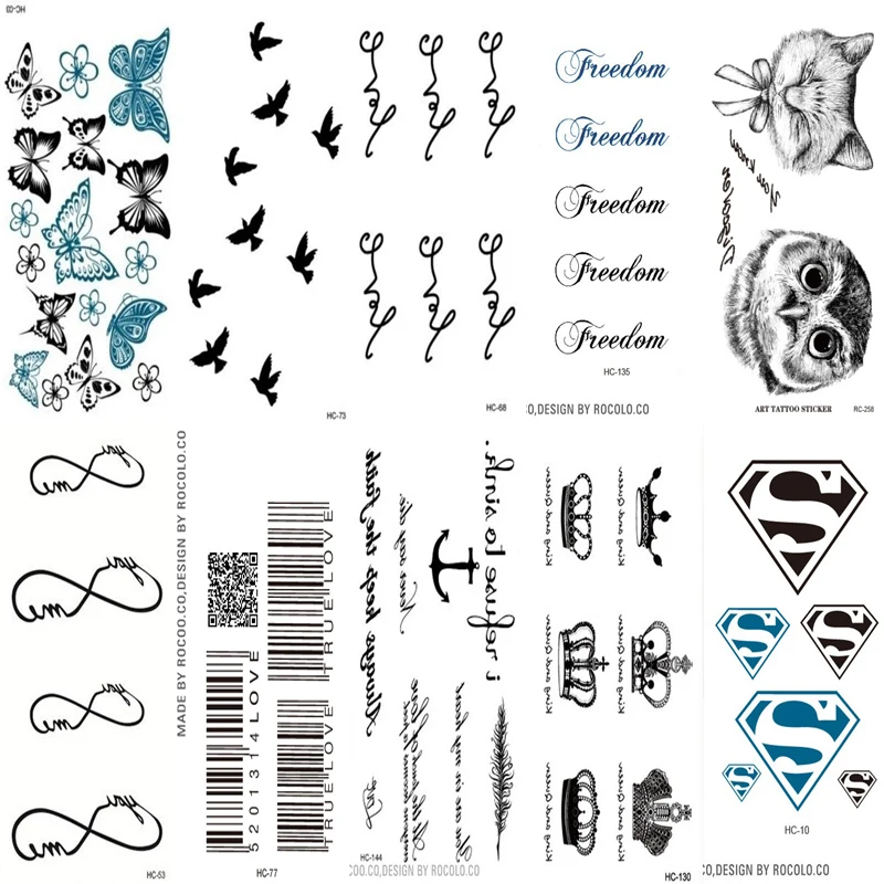 176 46 De Réduction10 Pièces 1 Lot Mode Hommes Et Femmes Tatouage Beau Papillon Diamant Oiseau Hibou Art Corporel Flash Imperméable Temporaire