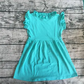 

High Quality Cheap Wholesale Baby Girls cotton Frock Designs Fancy Kids flutter ruffle Sleevesless ruffle Neckline Party Dress