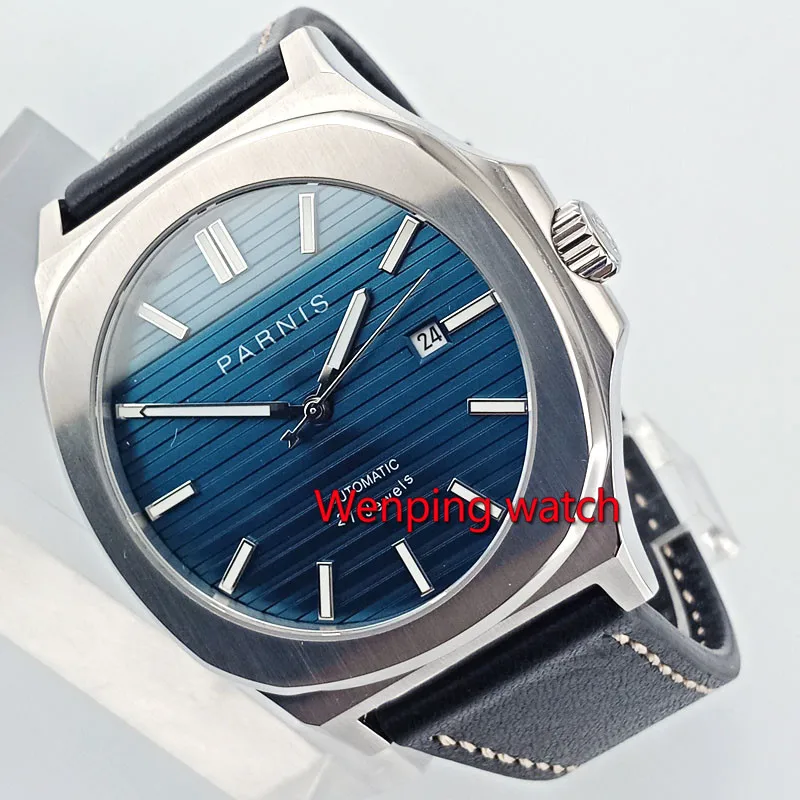 Мужские часы новое поступление 44 мм PARNIS синий циферблат индикатор Даты стальной корпус светящийся сапфир люксовый бренд Miyota автоматические Move Мужские t