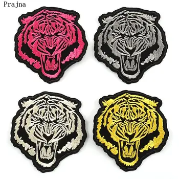 

Prajna Punk Style Patches Tiger Head Lion Wolf Iron On Patch Color Mini Animal Embroidered badges For Man Jacket Rock Accessory