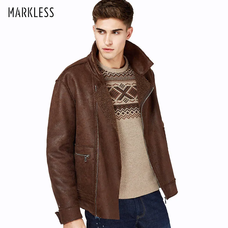 

Markless PU Leather Jacket Men Brand Clothing 2018 Autumn Winter Thick Warm Motorcycle Jackets and Coats WTA6151M