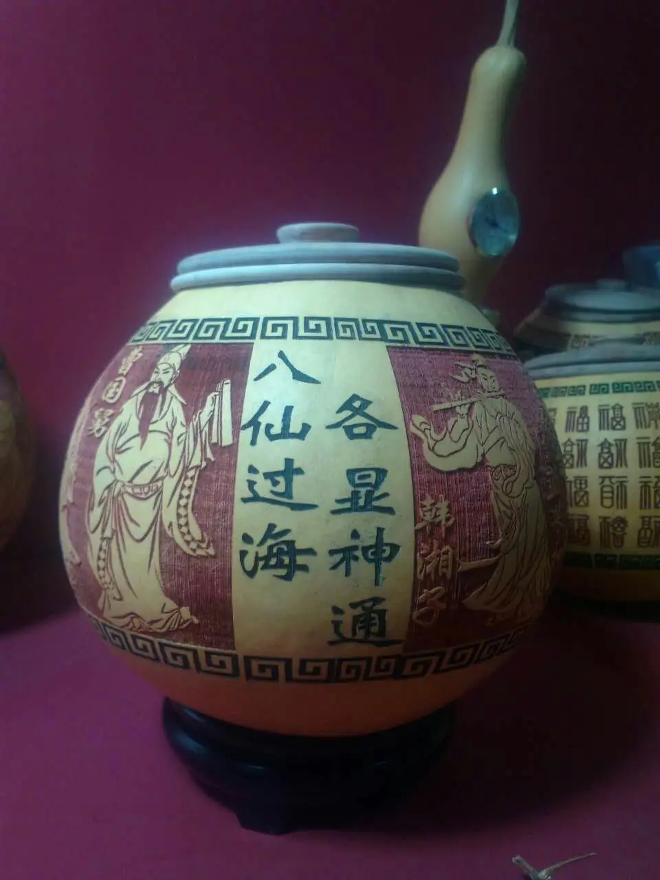 2019 натуральная Тыква с крышкой деревянная подставка Ba Xian Guo Hai орнамент