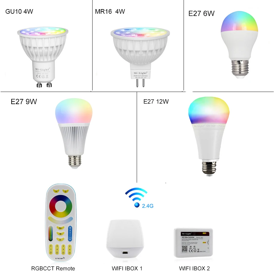 Mi Light RGBCCT диммируемая Светодиодная лампа 4 Вт MR16 GU10 6 9 12 E27 светодиодные лампы