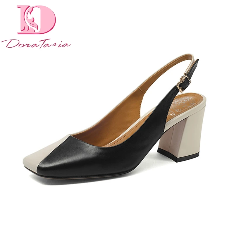 

Doratasia New woman's Genuine Leather Buckle Strap Square High Heels Mixed Colors Shoes Woman Fashion Summer Pumps