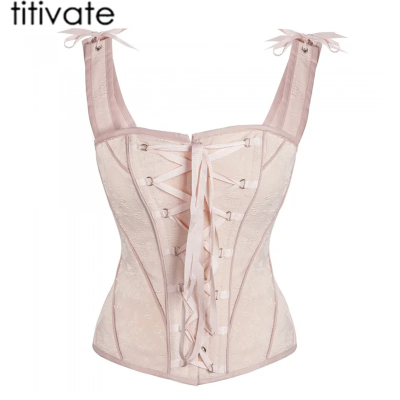 

TITIVATE High Quality Corset Sexy Women Satin Bone Lace Up Catsuit Overbust Slim Corset Top