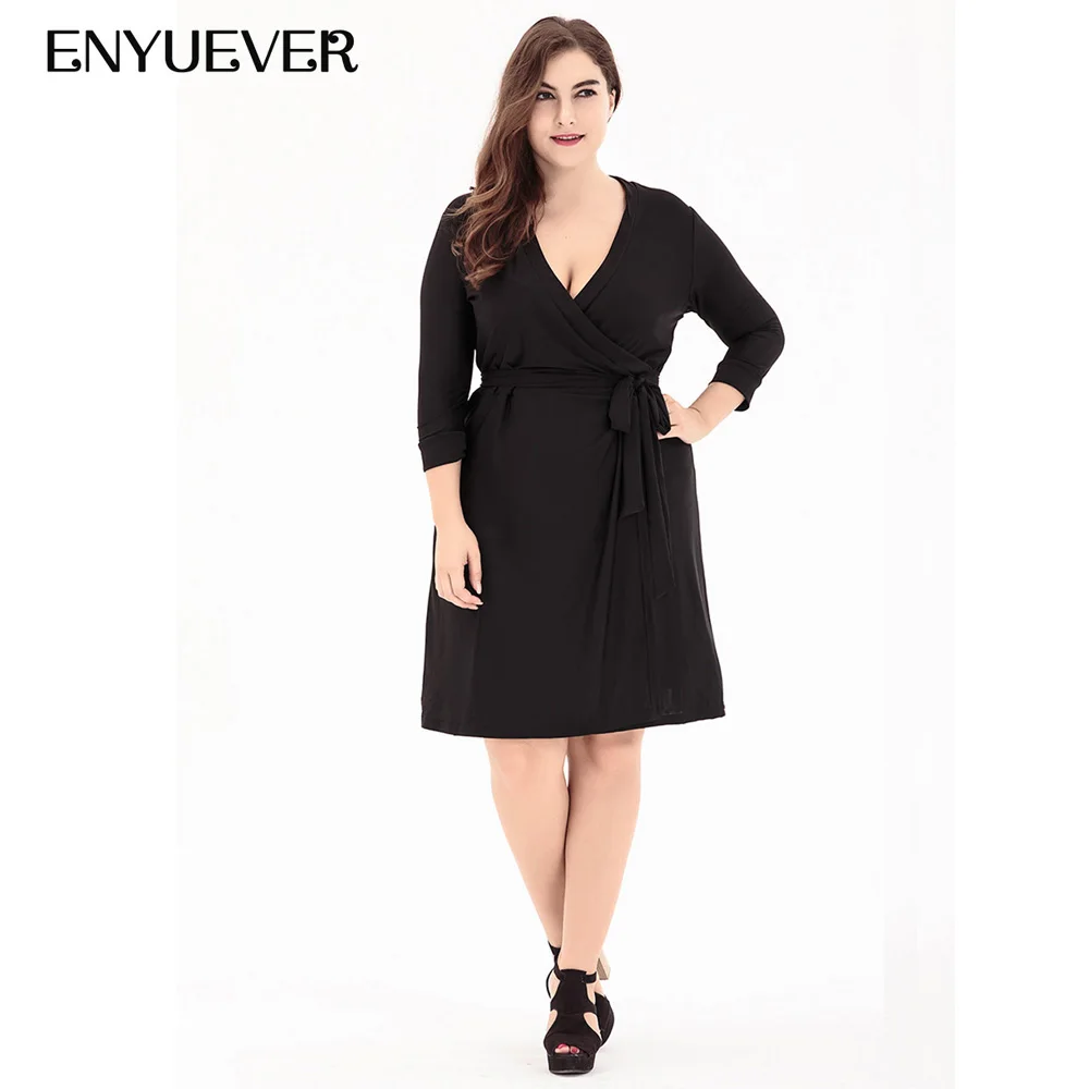 Enyuever платья размера плюс для женщин 4XL 5XL 6XL Осенние элегантные с рукавом 3/4