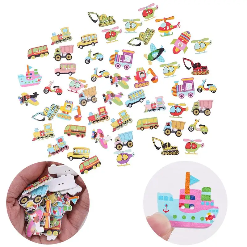 

50pcs Handmade DIY Wooden Buttons Traffic Tool Shape Craft Buttons For Scrapbooking Knitting Sewing Clothes Crafts A3