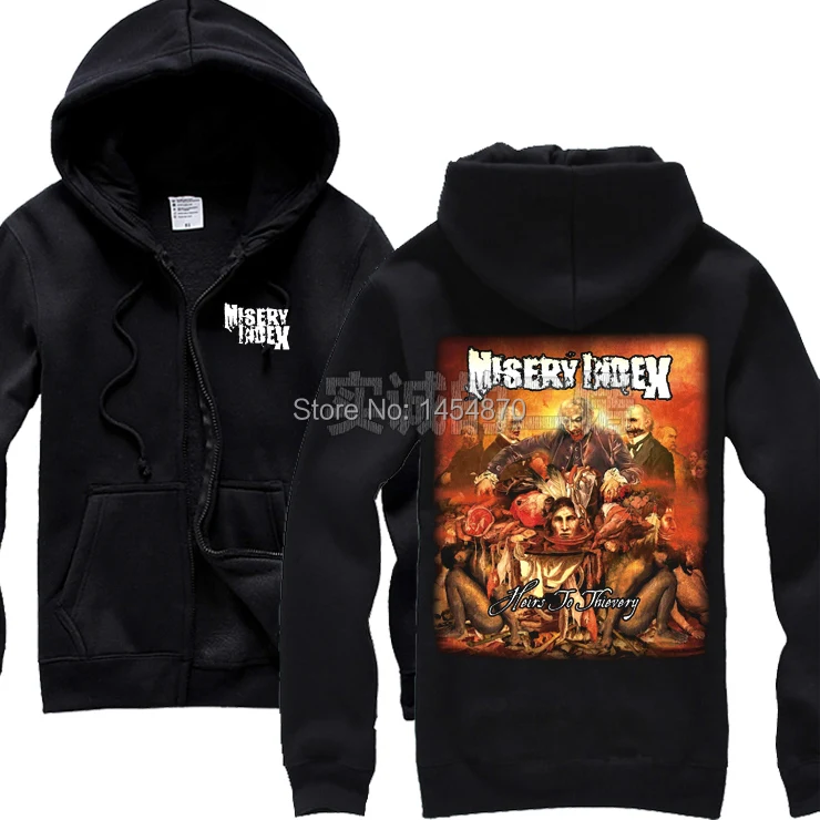 Sudadera Misery Index хлопок рок толстовки зима оболочки куртка hardrock смерти Панк Черная металлическая молния Толстовка спортивный костюм с изображением черепа