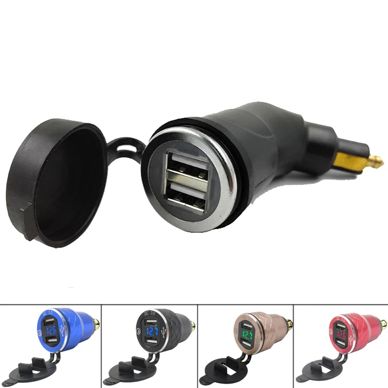 

Universal Quick Charge 3.0 Dual USB Motorcycle Charger for BMW Hella DIN Plug Socket Cigarette Lighter Adapter LED Display